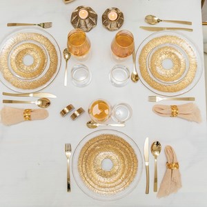 Assiette plate dorée en verre  - soleil