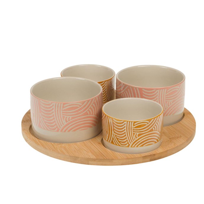 Plateau En Mélamine Pour Apéritif Avec 4 Coupelles - Décoration Fruits - Neuf