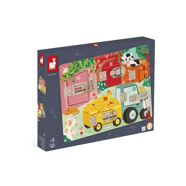 Puzzle janod planche à cadenas la ferme