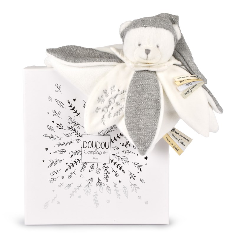 Doudou plat pétales ours gris 25 cm