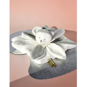 Doudou plat pétales ours gris 25 cm
