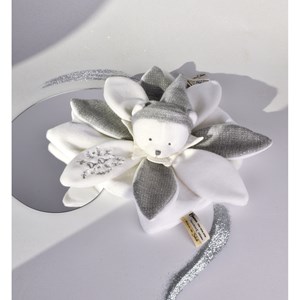 Doudou plat pétales ours gris 25 cm