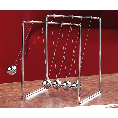 Balancier Pendule de Newton,Jouet Sciences Pendule de Newtons en Acier Balançoire Balle déquilibre de Berceau de largent avec socle en bois 