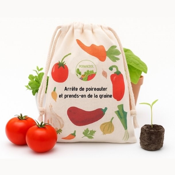 Kit jardinage pour permaculture : tomate, basilic, pois, laitue, courge, fleurs