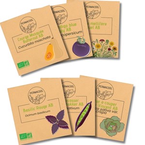 Kit jardinage pour permaculture : tomate, basilic, pois, laitue, courge, fleurs