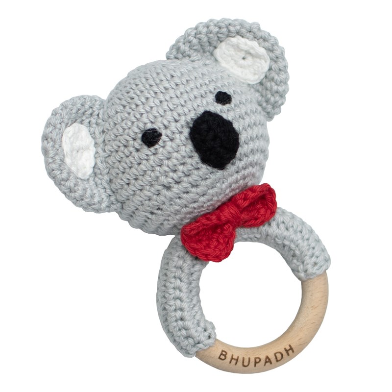 Hochet coton tricot bois naturel koala