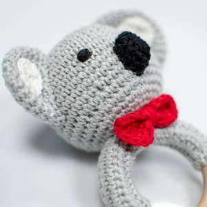 Hochet coton tricot bois naturel koala