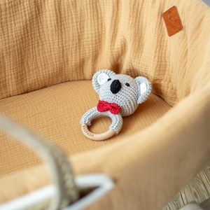 Hochet coton tricot bois naturel koala