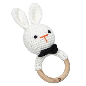 Hochet coton tricot bois naturel lapin