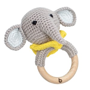 Hochet coton tricot bois naturel