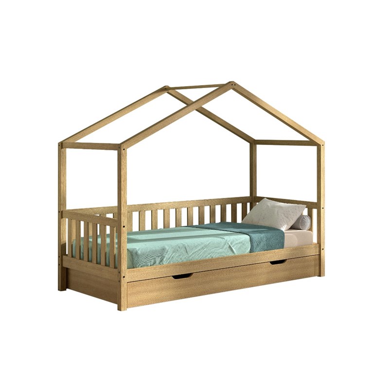 Vipack - Lit cabane dallas chêne 90x200 + tiroir