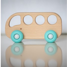 Bus en bois & silicone - turquoise