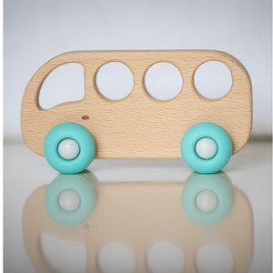 Bus en bois & silicone - turquoise