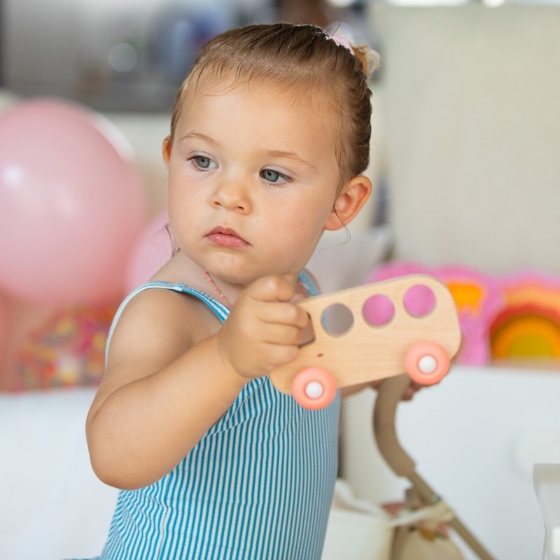 Bus en bois & silicone - rose