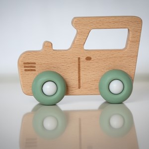 Tracteur en bois & silicone - vert