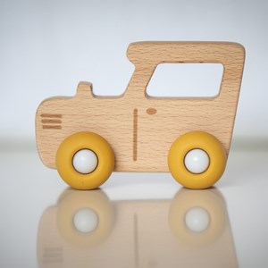 Tracteur en bois & silicone - jaune