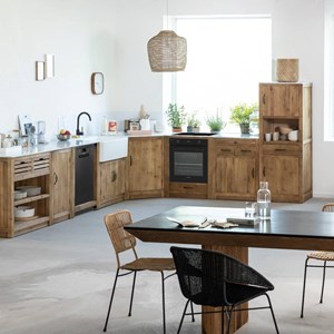 Meuble bas de cuisine en bois et marbre