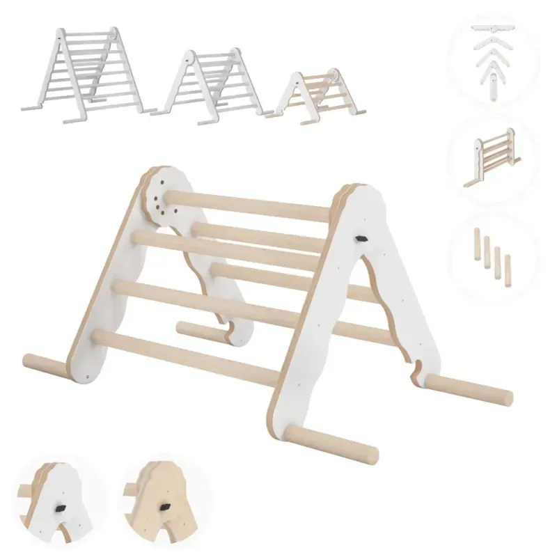 Triangle de pikler bois jouet de motricité intérieur enfant classique blanc