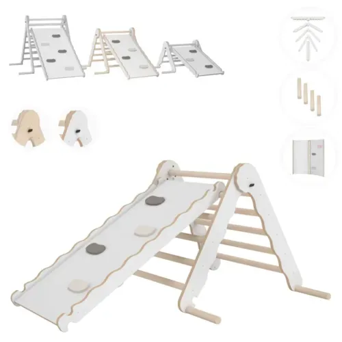 Mamoi - Triangle de pikler et rampe bois jouet de motricité intérieur enfant blanc