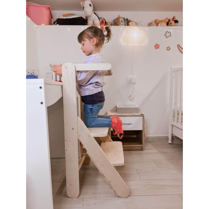 Tour D'Observation Enfant Montessori Pliable - Tour D'Apprentissage Bois Bouleau 88x45x45 Cm