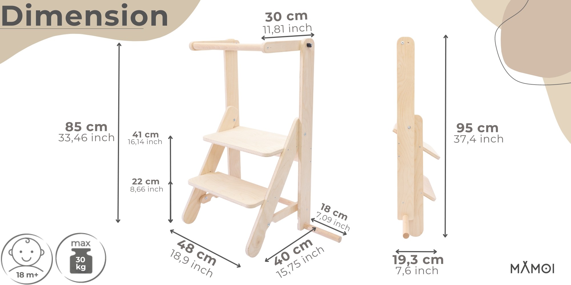 Tour D'Observation Montessori Pliable Helangel - Tour D'Apprentissage En Bois Pour Enfants 1 à 3 Ans