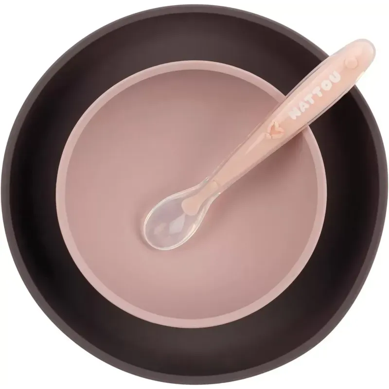 NATTOU  Kit vaisselle enfant rose/gris 3 pi&egrave;ces