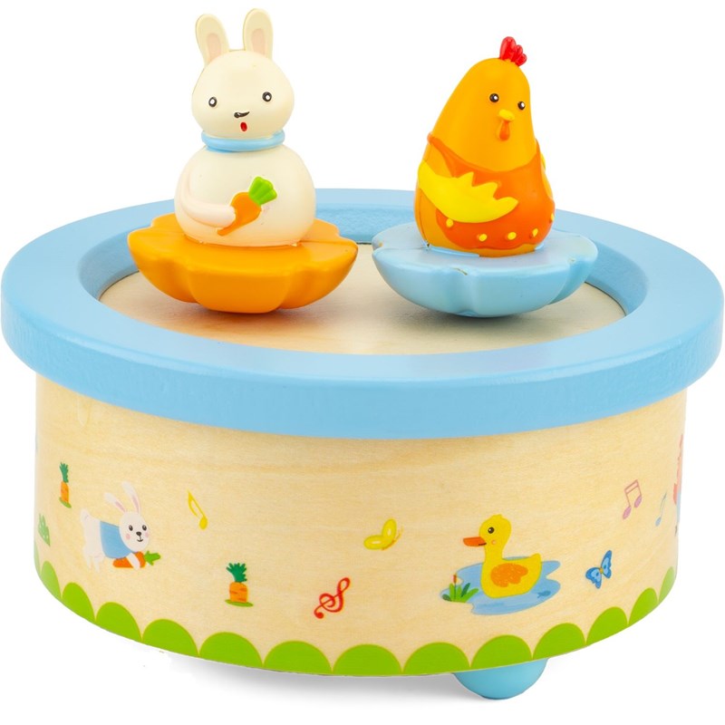 Boite à musique poule et lapin