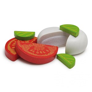 Mozzarella et tomates en bois