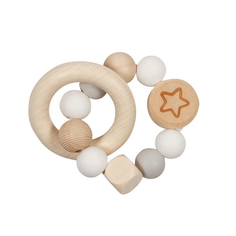 Hochet en bois et silicone étoile gris