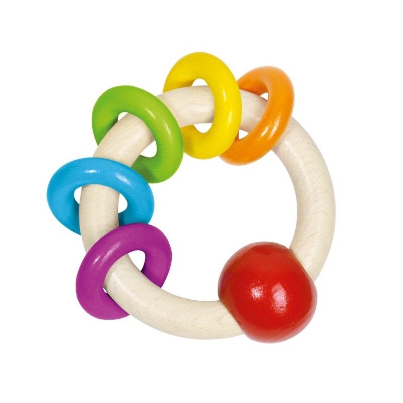 Hochet avec 5 anneaux arc-en-ciel