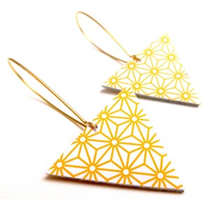 Boucles d'oreilles cuir illustré asanoha