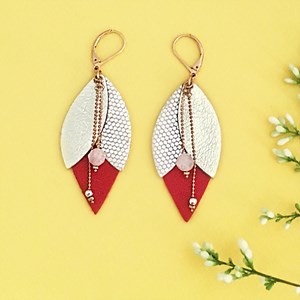 Boucle d'oreille tulipe rouge en cuir