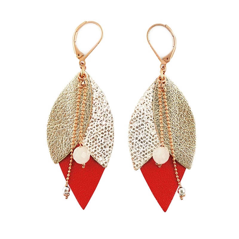 Boucle d'oreille tulipe rouge en cuir