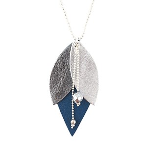 Collier en cuir tulipe marine