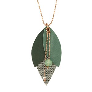 Collier en cuir tulipe vert de gris