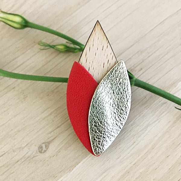 Broche Vintage émaillée Tulipe Orange - Bijou Ancien, Occasion - Élégant Et Unique