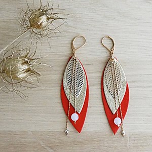 Boucles d'oreilles en cuir pop rouge