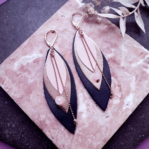 Boucles d'oreilles en cuir pop marine