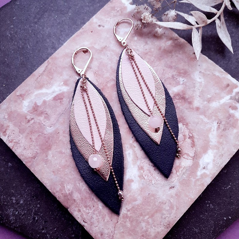 Ni Une Ni Deux - Boucles d'oreilles en cuir pop marine
