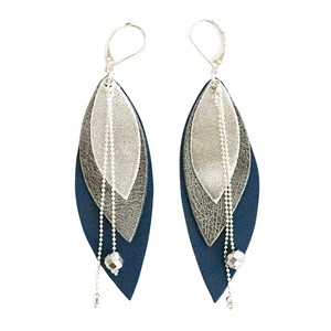 Boucles d'oreilles en cuir pop marine
