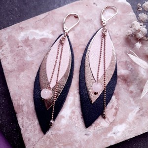 Boucles d'oreilles en cuir pop marine