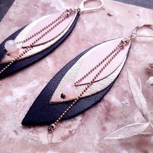 Boucles d'oreilles en cuir pop marine