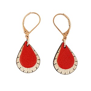 Boucles d'oreilles en bois goutte rouge