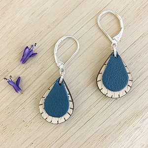 Boucles d'oreilles en bois goutte marine