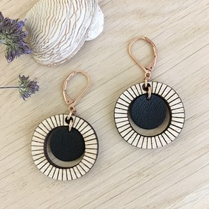 Boucles en bois et cuir bulle noir