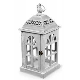 Lanterne bois ceruse blanc 20x20x46cm
