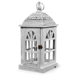 Lanterne bois ceruse blanc 20x20x46cm