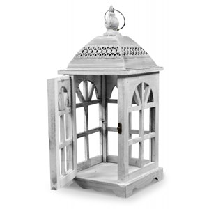 Lanterne bois ceruse blanc 20x20x46cm