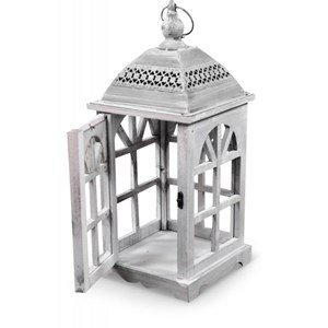 Lanterne bois ceruse blanc 20x20x46cm