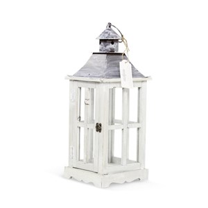 Lanterne bois ceruse blanc 19x19x47cm